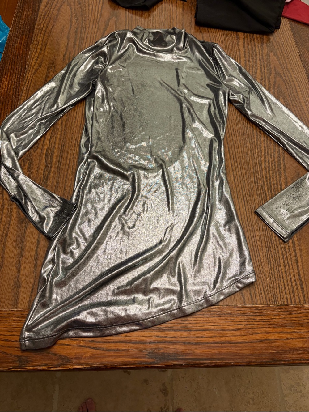 POSTER GIRL Metallic Silver Mock Neck Top